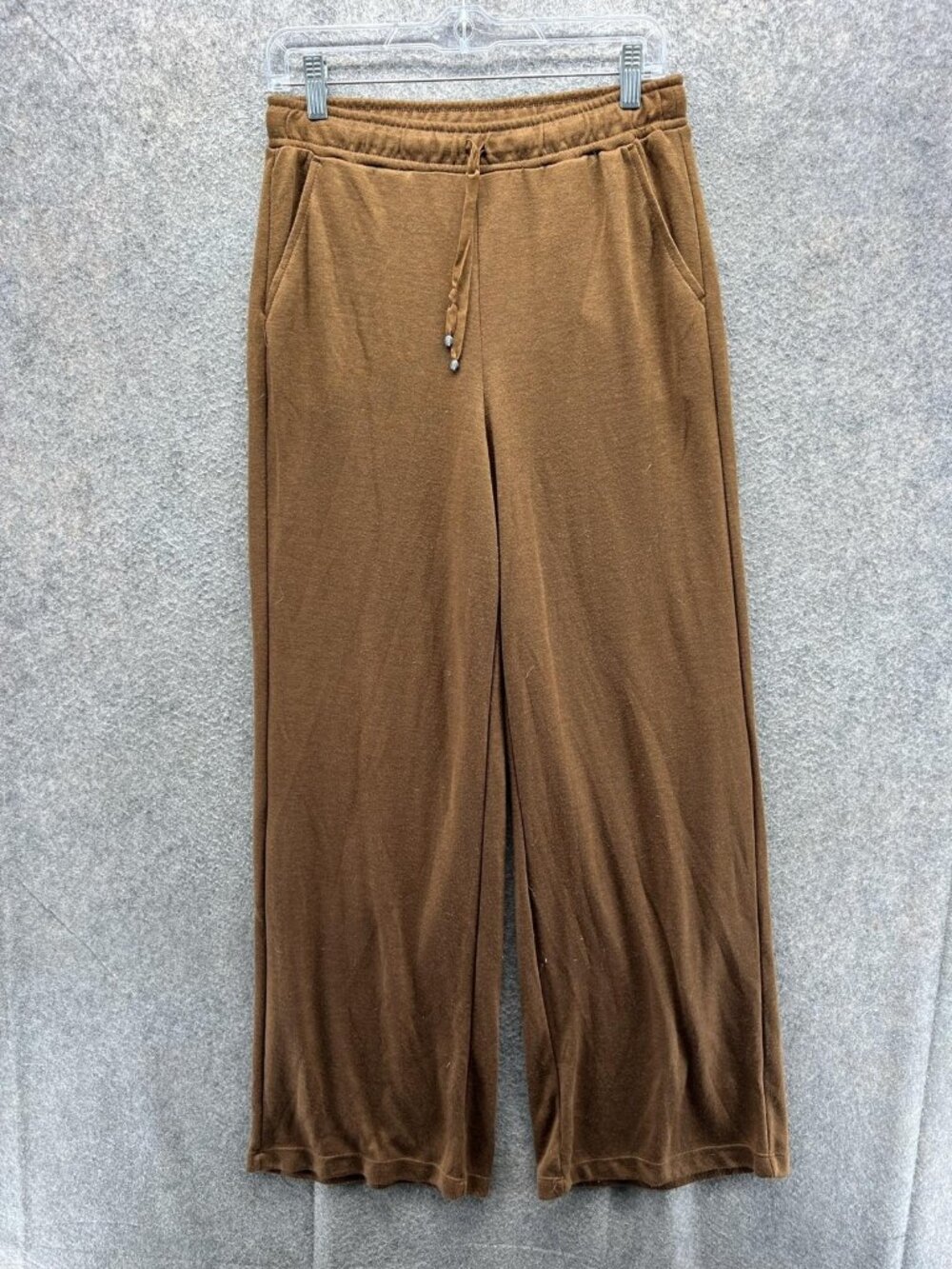 Max Studio Sweatpants Womens Medium Brown Fleece Wide Leg Elastic Waist Baggy